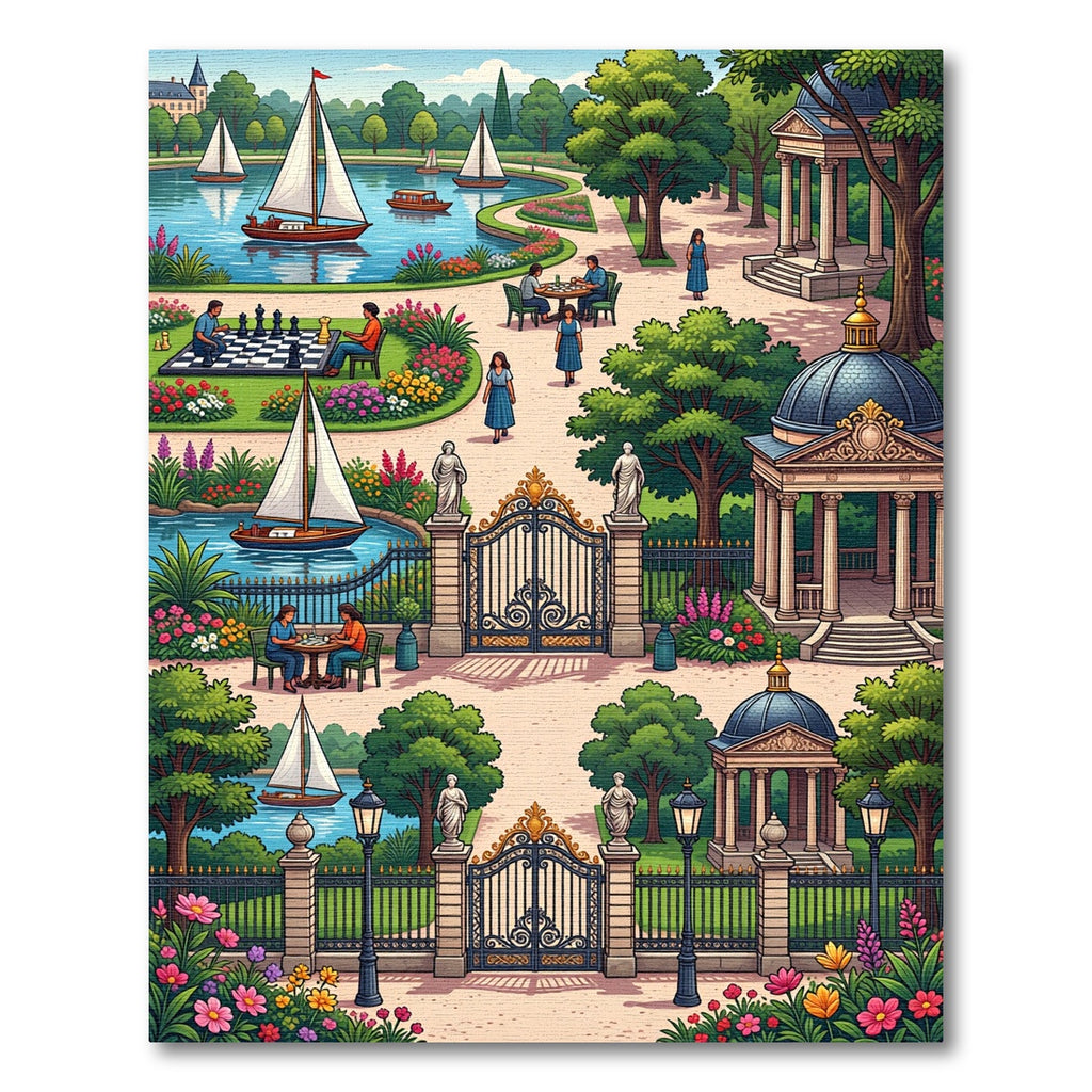 Regal Garden Scene with Sailboats Rug