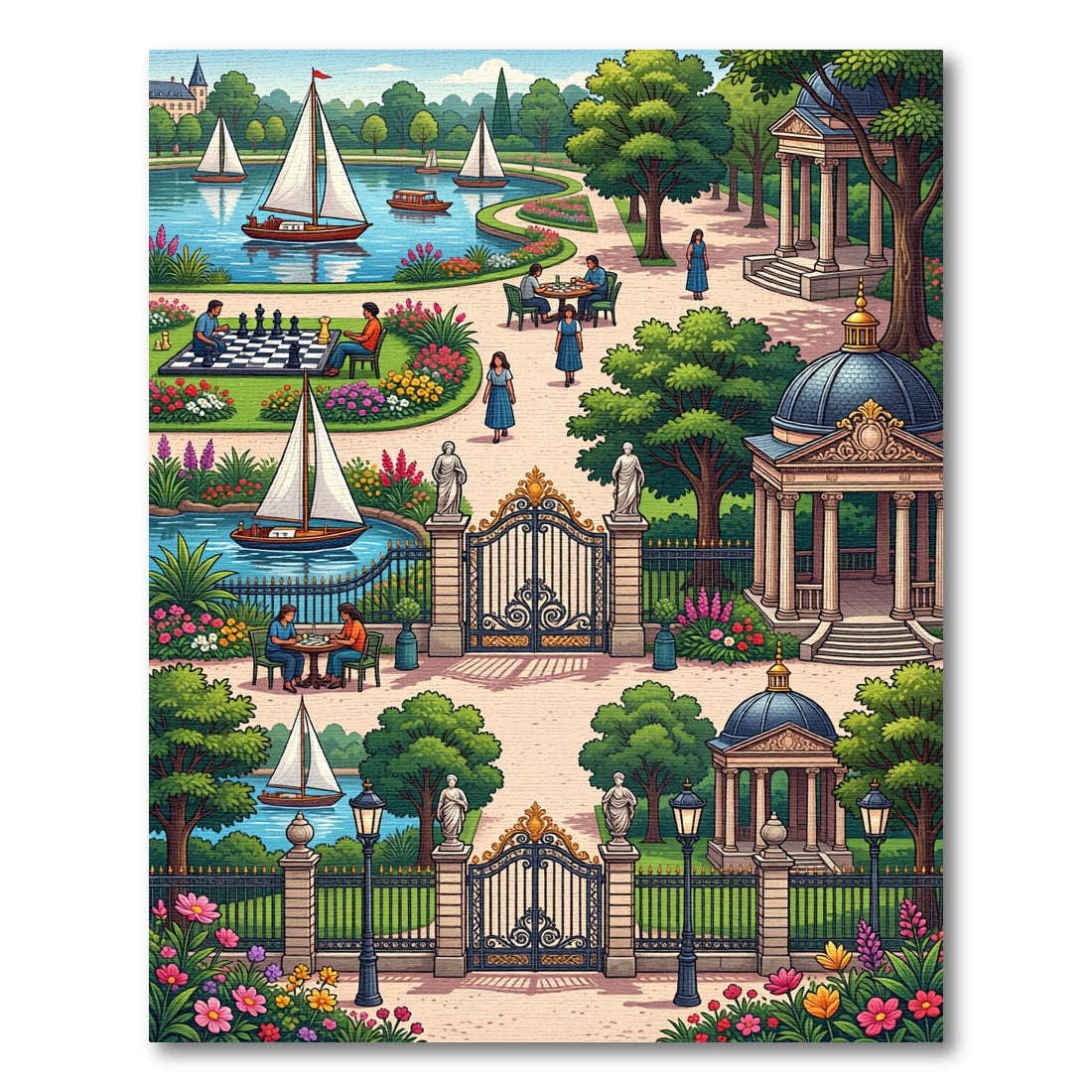 Regal Garden Scene with Sailboats Rug