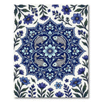 Navy Blue Fish Floral Medallion Rug