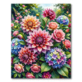 Vibrant Multicolored Dahlia Hydrangea Garden Rug