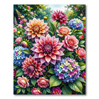 Vibrant Multicolored Dahlia Hydrangea Garden Rug