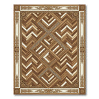 Elegant Wood Tone Parquet Border Rug