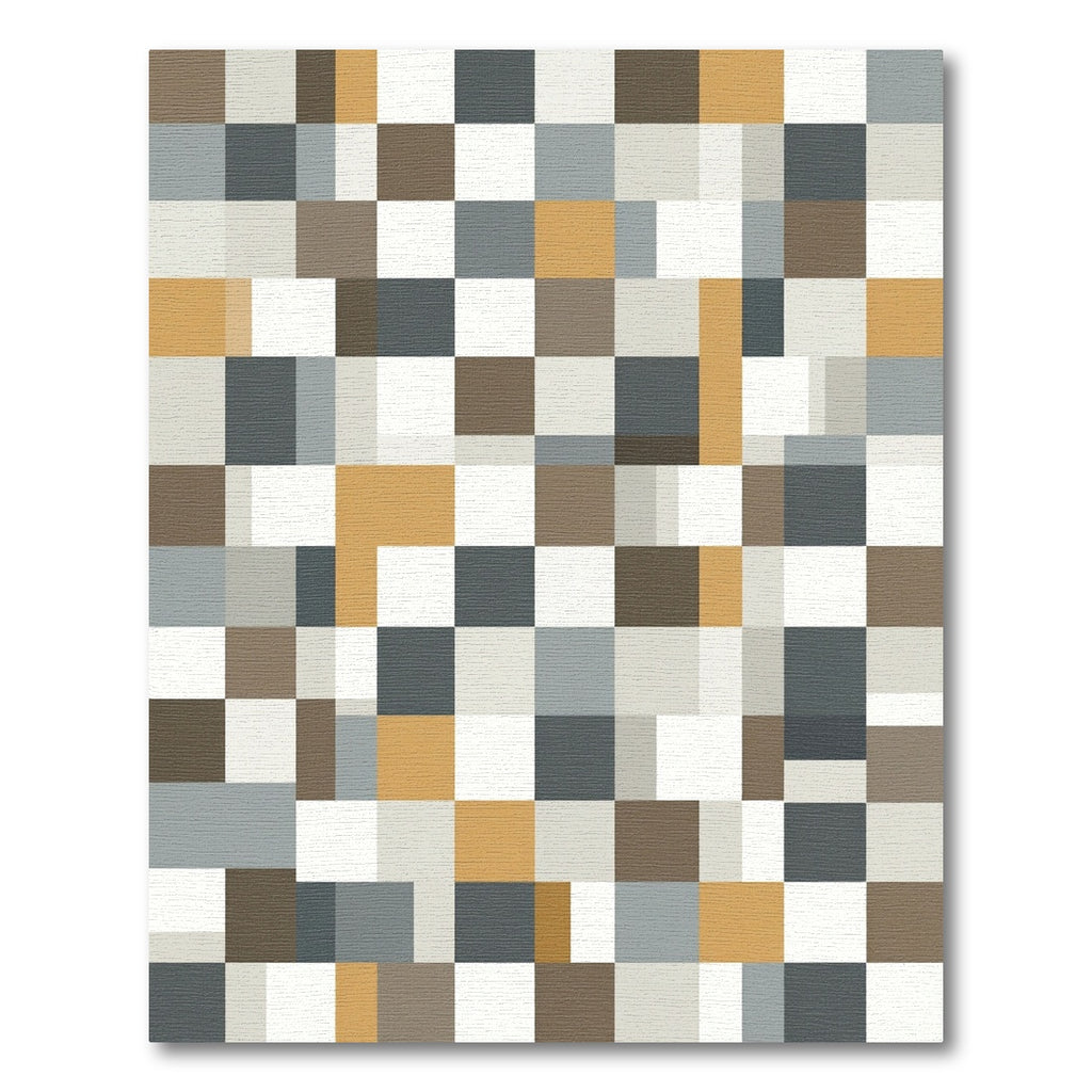 Geometric Ochre Gray White Squares Rug