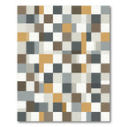 Geometric Ochre Gray White Squares Rug