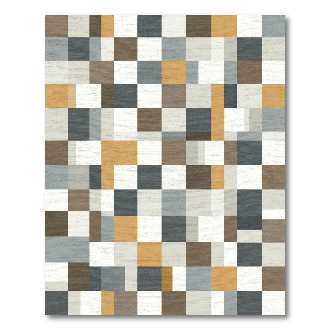 Geometric Ochre Gray White Squares Rug