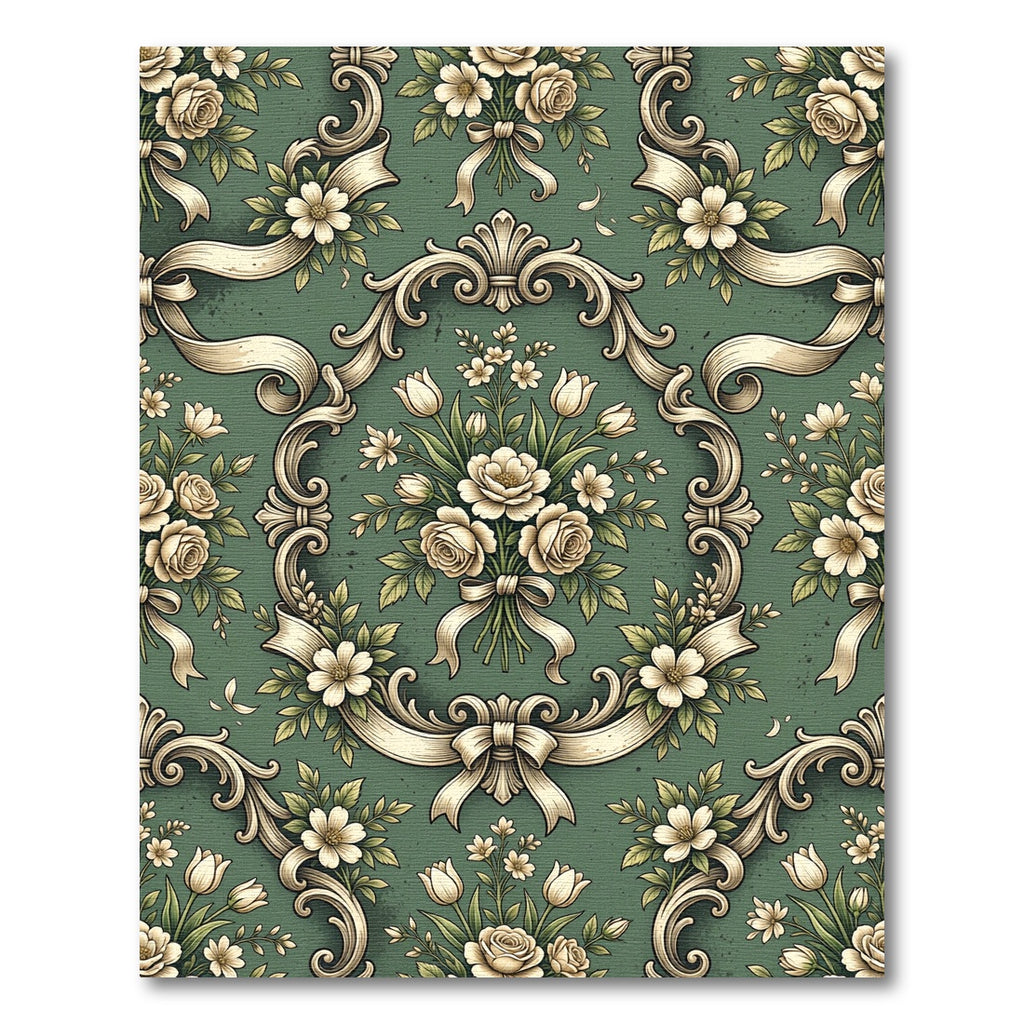 Elegant Sage Floral Baroque Scroll Rug