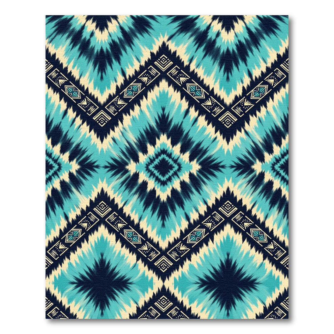 Teal and Navy Ikat Diamond Chevron Rug