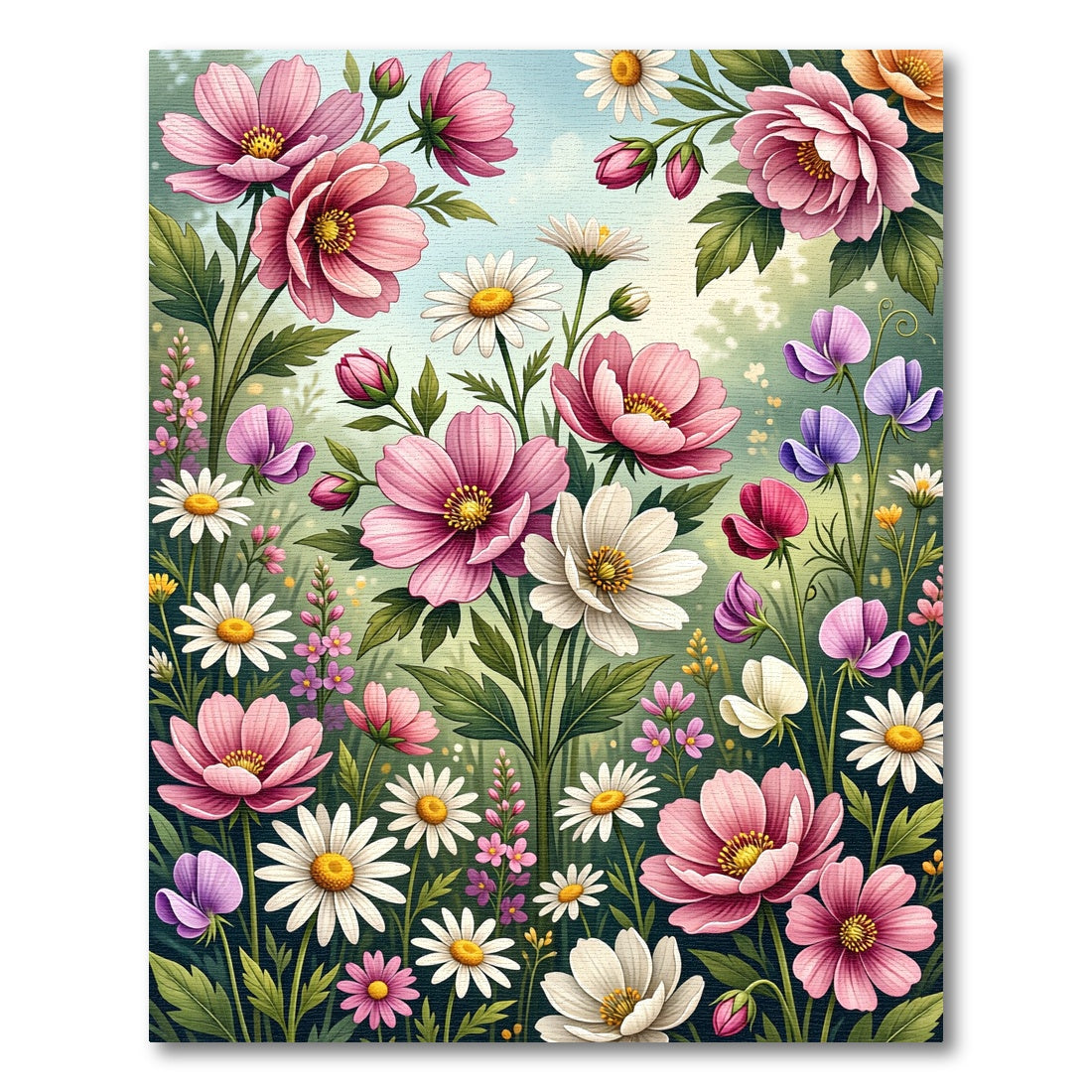 Vibrant Pink and White Meadow Floral Rug