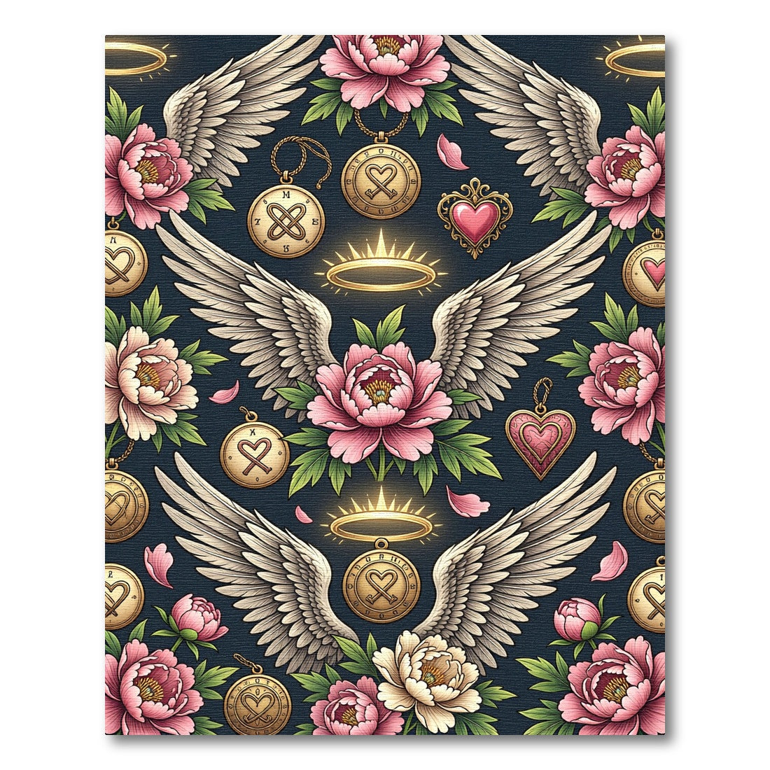 Pink Peony Angel Wing Heart Medallion Rug