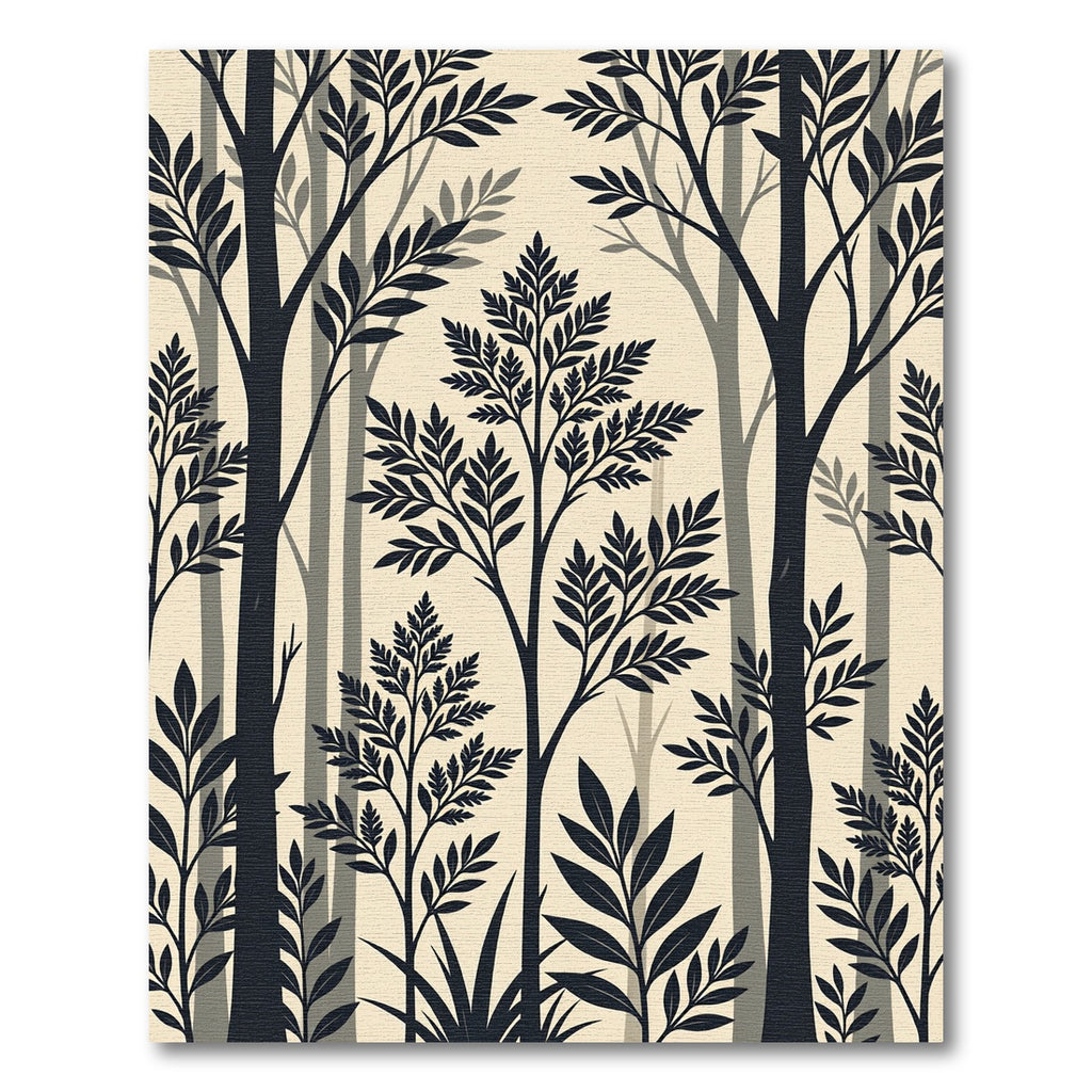 Earthy Charcoal Black Fern Botanical Forest Rug