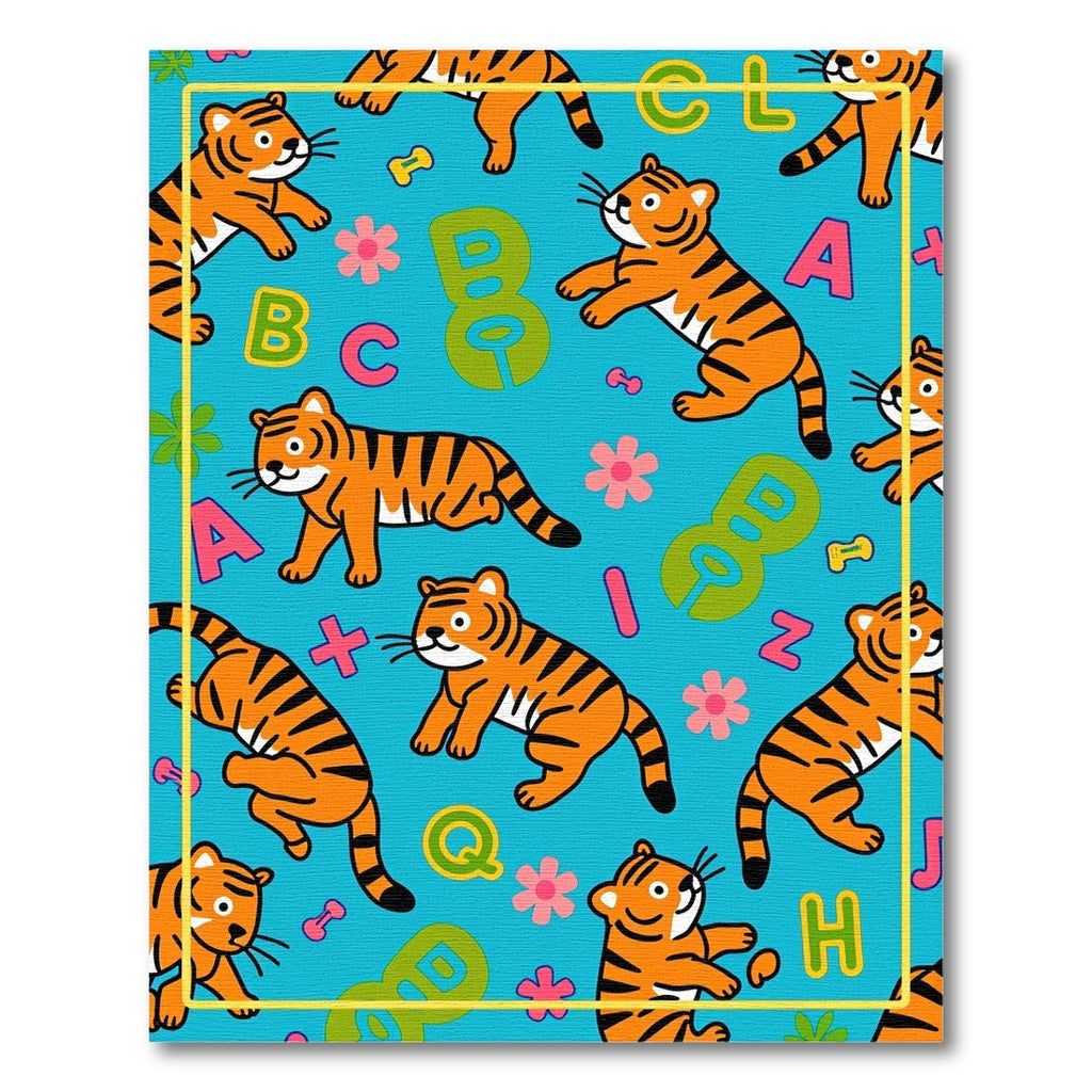 Playful Orange Tigers ABC Alphabet Rug