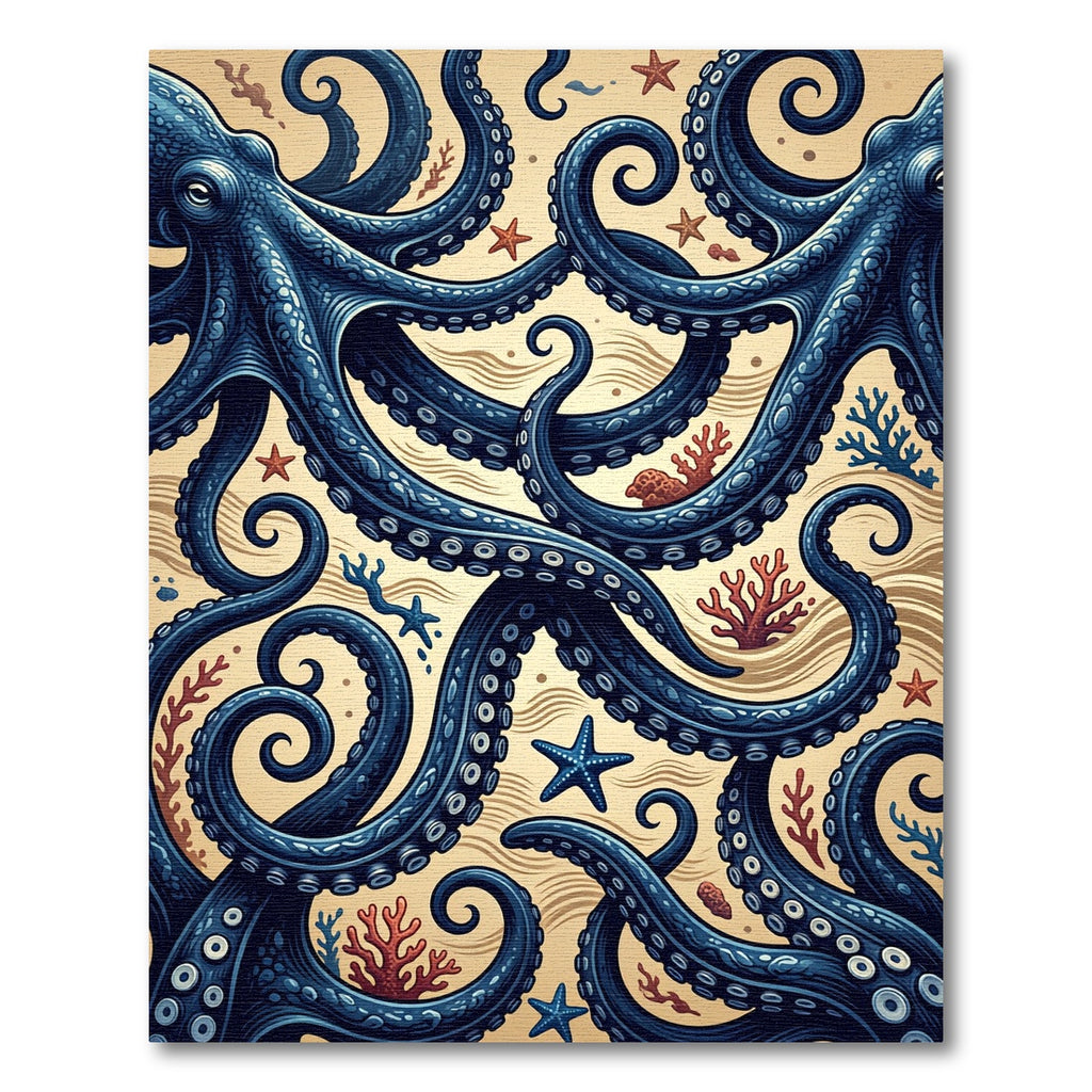 Intricate Navy Octopus Tentacle Sea Floor Rug