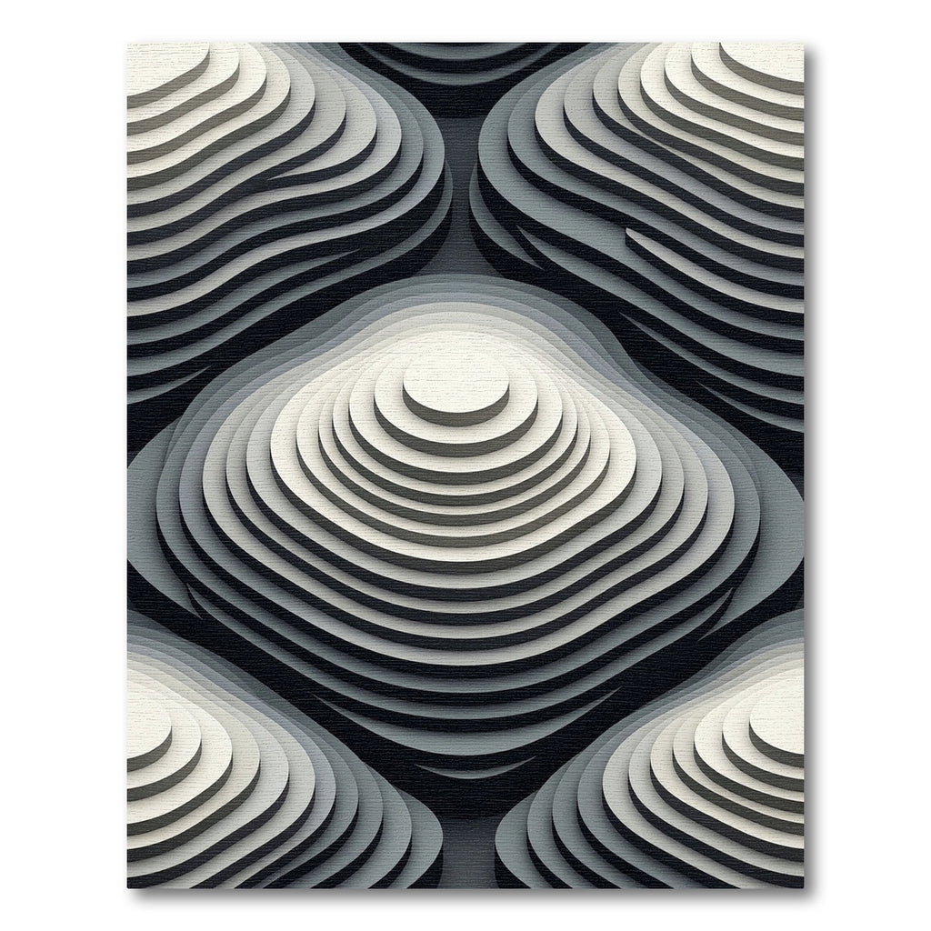 Monochrome Gradient Concentric Geometric Relief Rug