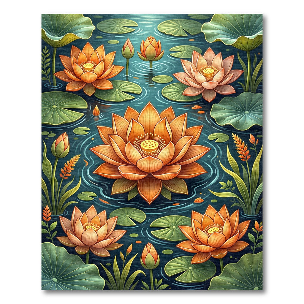 Golden Lotus Floral Pond Art Rug