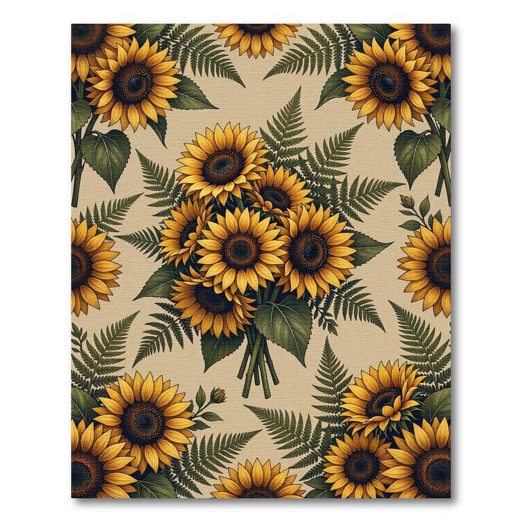Golden Sunflower and Fern Bouquet Rug