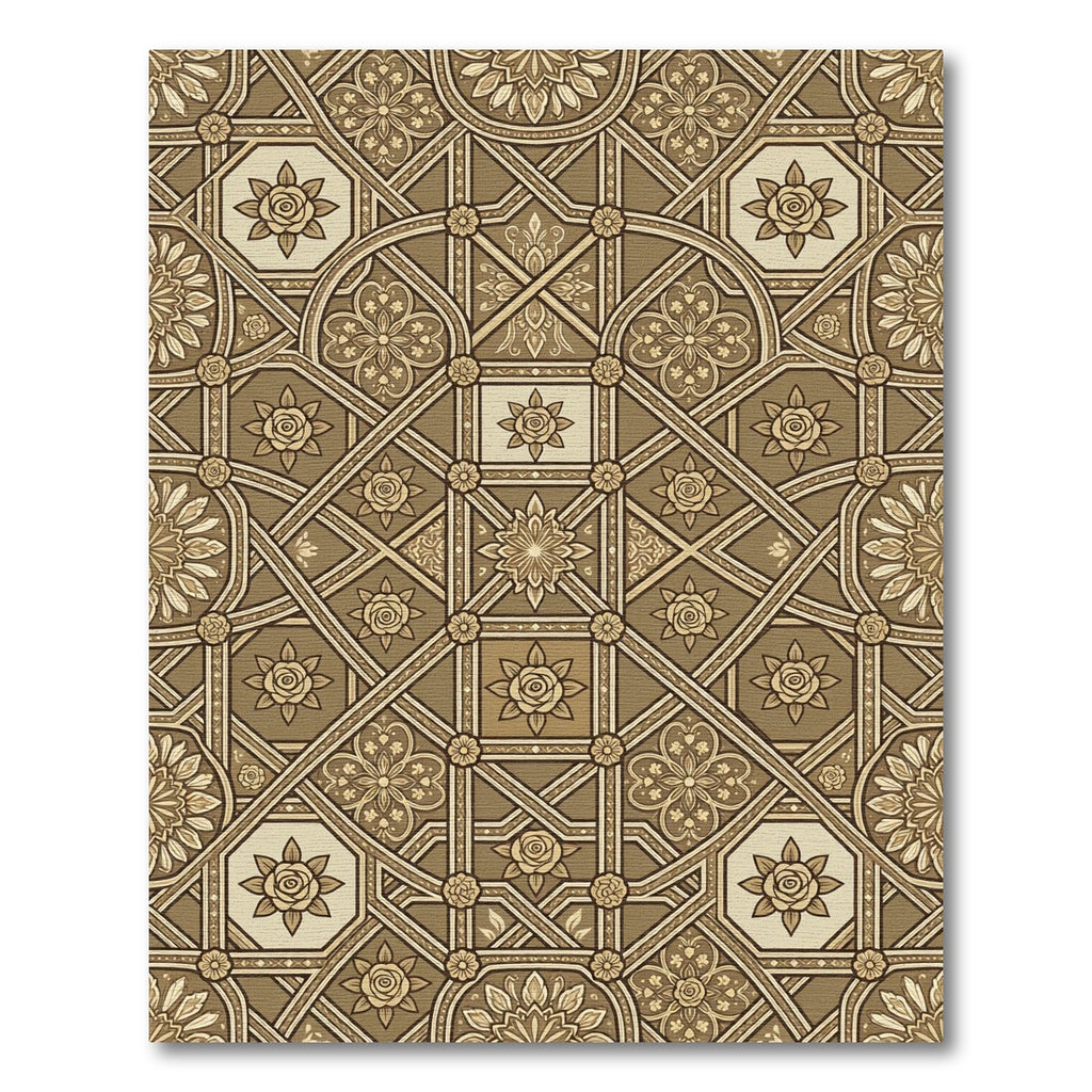 Earthy Brown Floral Geometric Lattice Rug