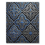 Elegant Silver Blue Damask Scroll Rug