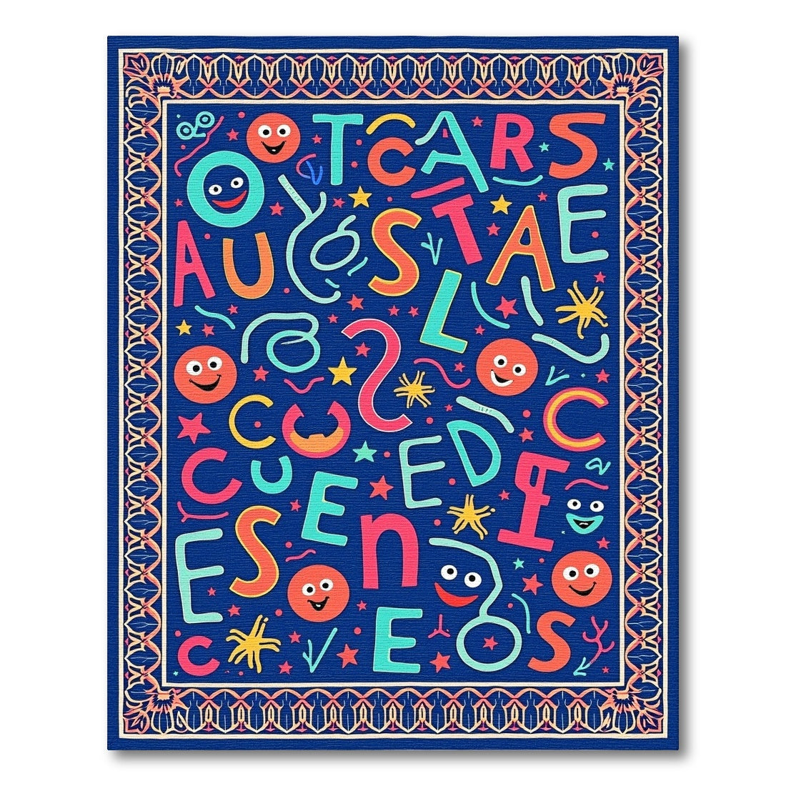 Colorful Cheerful Alphabet Faces Border Rug