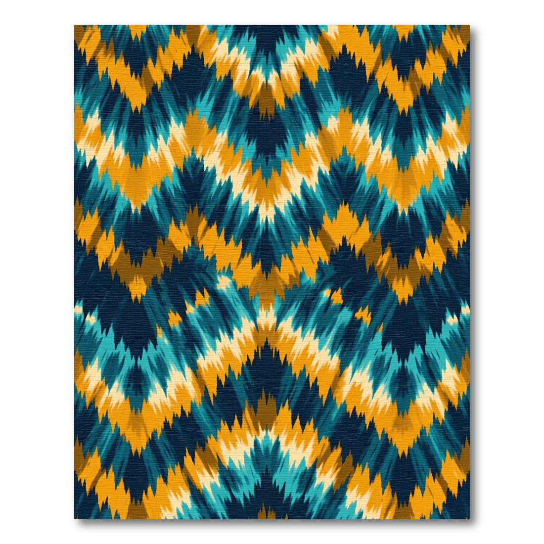 Teal Ochre Blue Jagged Chevron Rug
