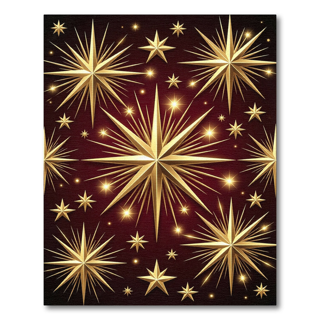 Golden Spiky Stars Dark Red Cosmos Rug