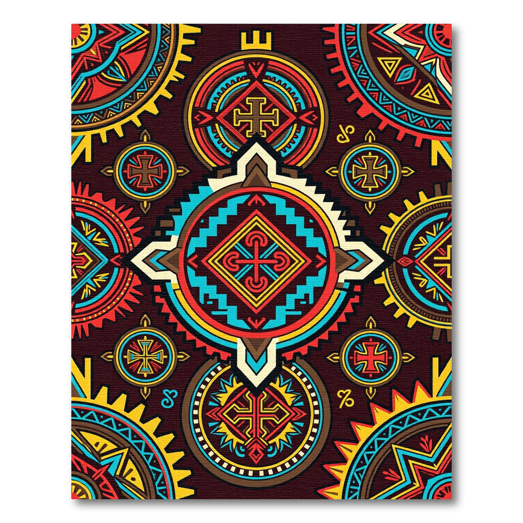Vibrant Geometric Tribal Sun Medallion Rug