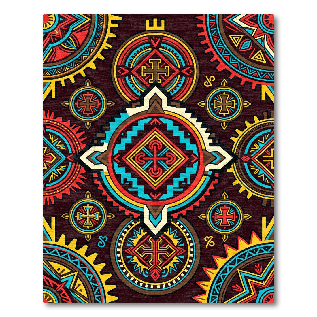 Vibrant Geometric Tribal Sun Medallion Rug