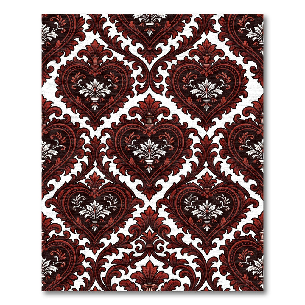 Elegant Dark Crimson Victorian Heart Damask Rug