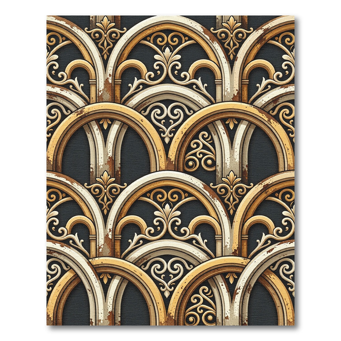 Ornate Gold Archway Scrollwork Rug