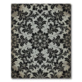 Black Damask Scroll Medallion Slate Gray Rug