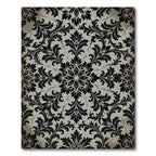 Black Damask Scroll Medallion Slate Gray Rug