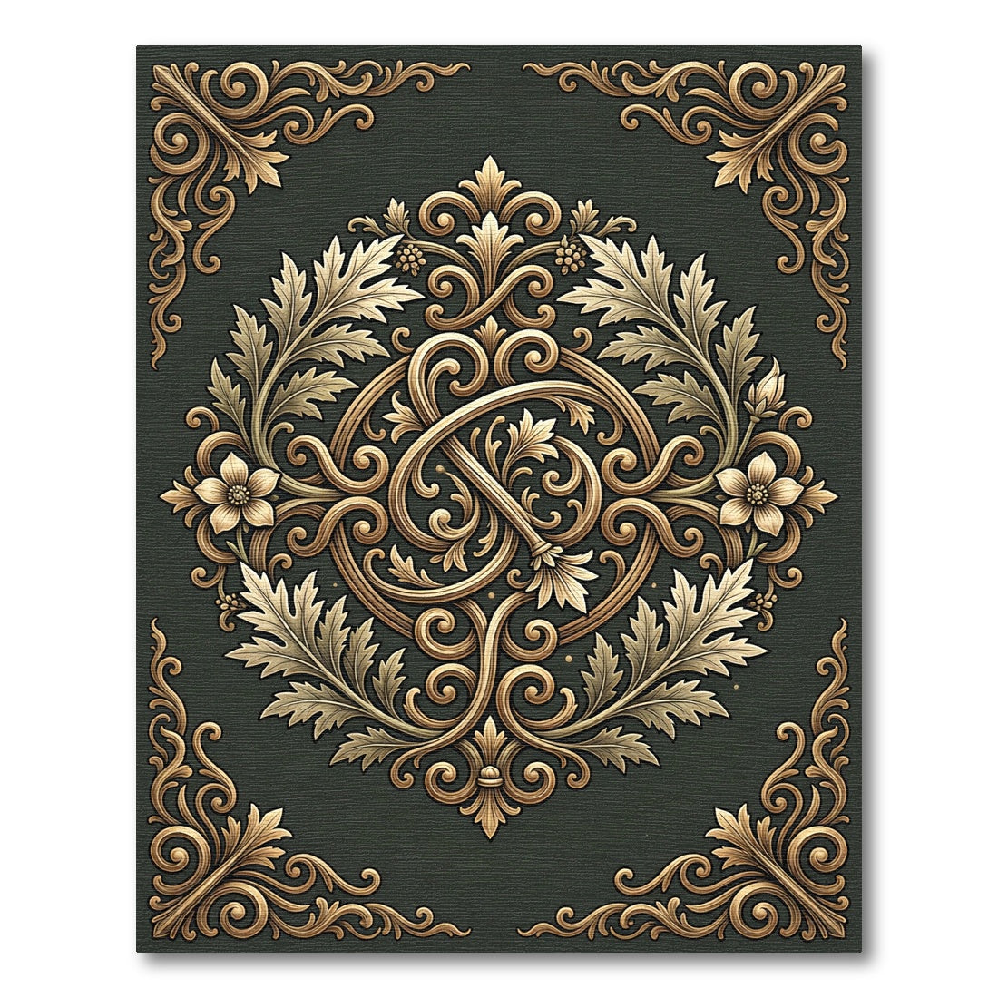 Opulent Gold Scrollwork Floral Medallion Rug