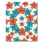 Tropical Plumeria Teal and Coral Floral Rug