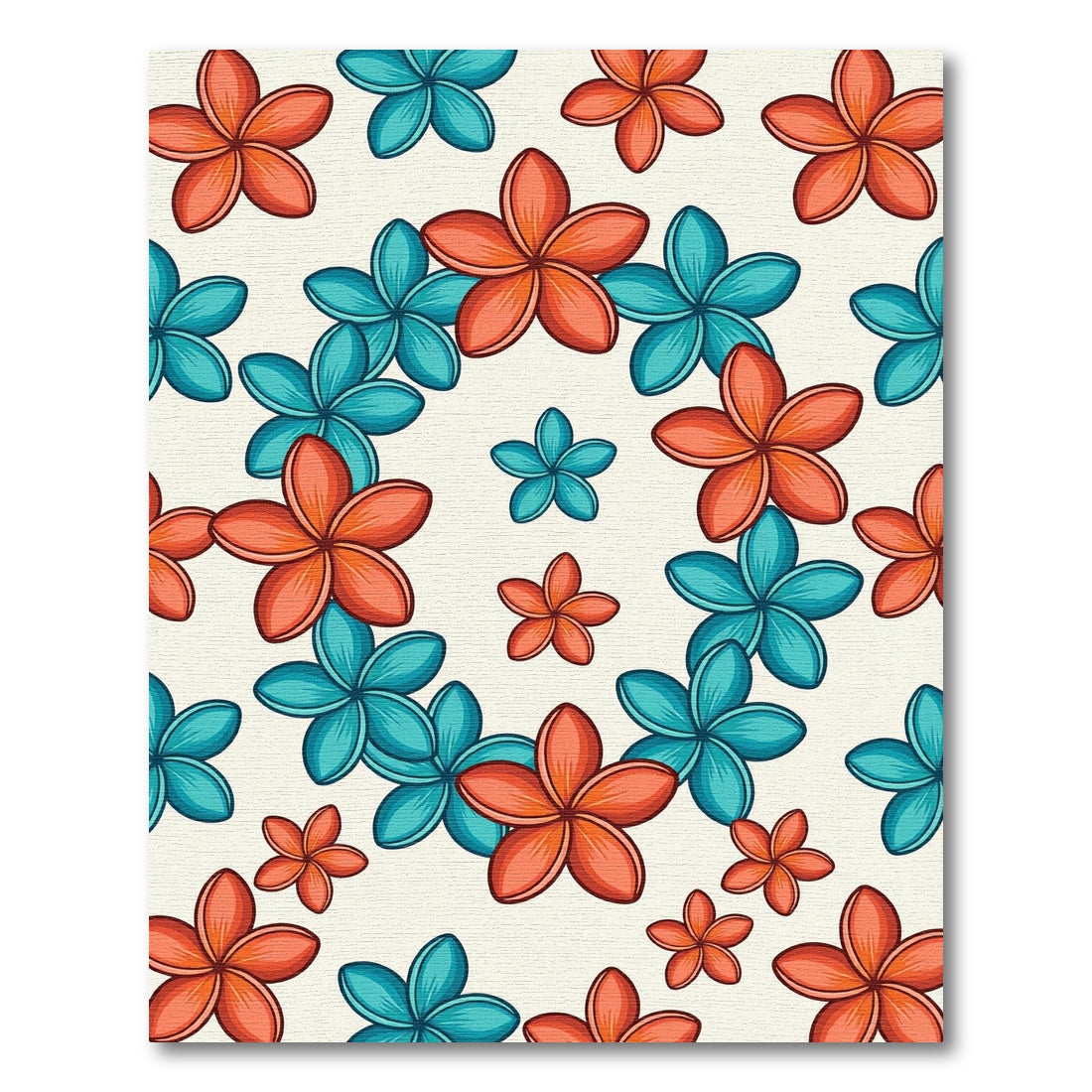 Tropical Plumeria Teal and Coral Floral Rug