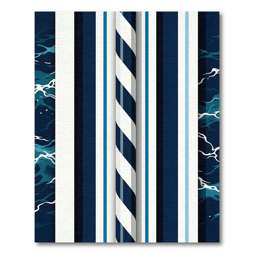 Navy Blue White Bold Striped Waves Rug
