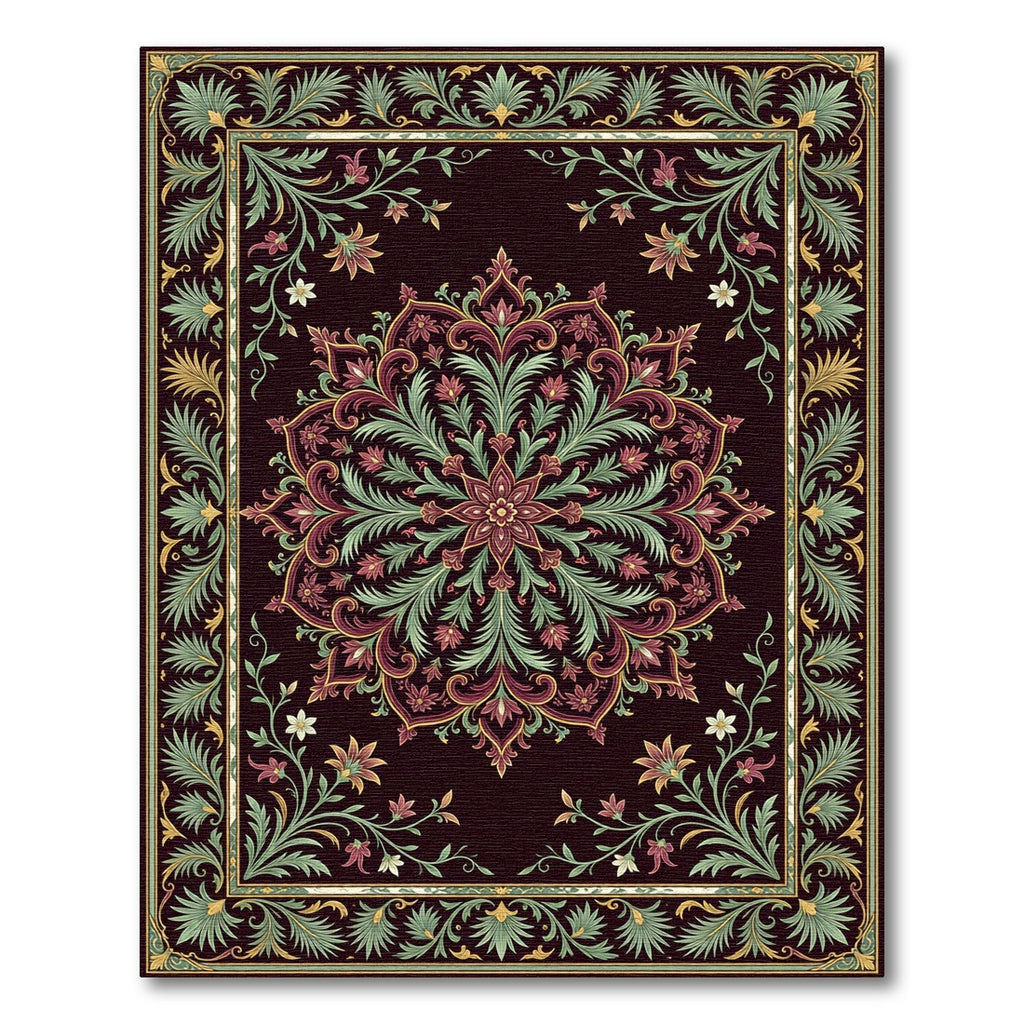 Elegant Oxblood Floral Medallion Foliage Rug