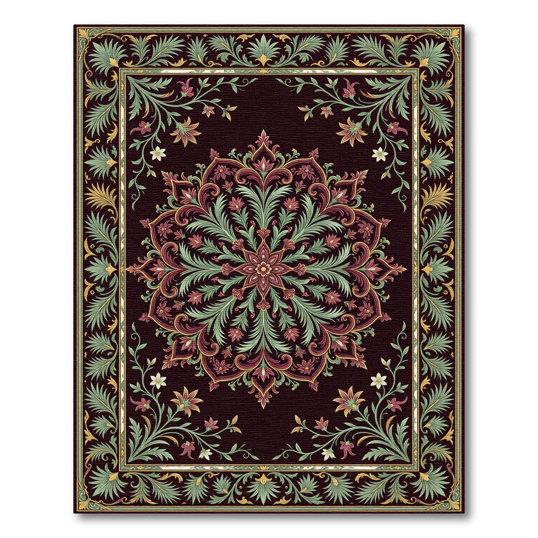 Elegant Oxblood Floral Medallion Foliage Rug