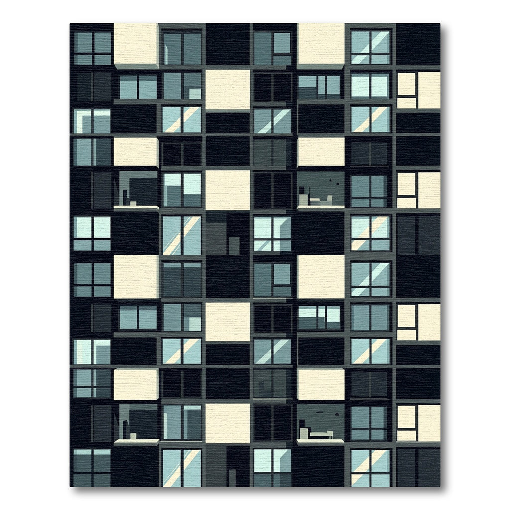 Modern Monochrome Geometric Grid Block Rug