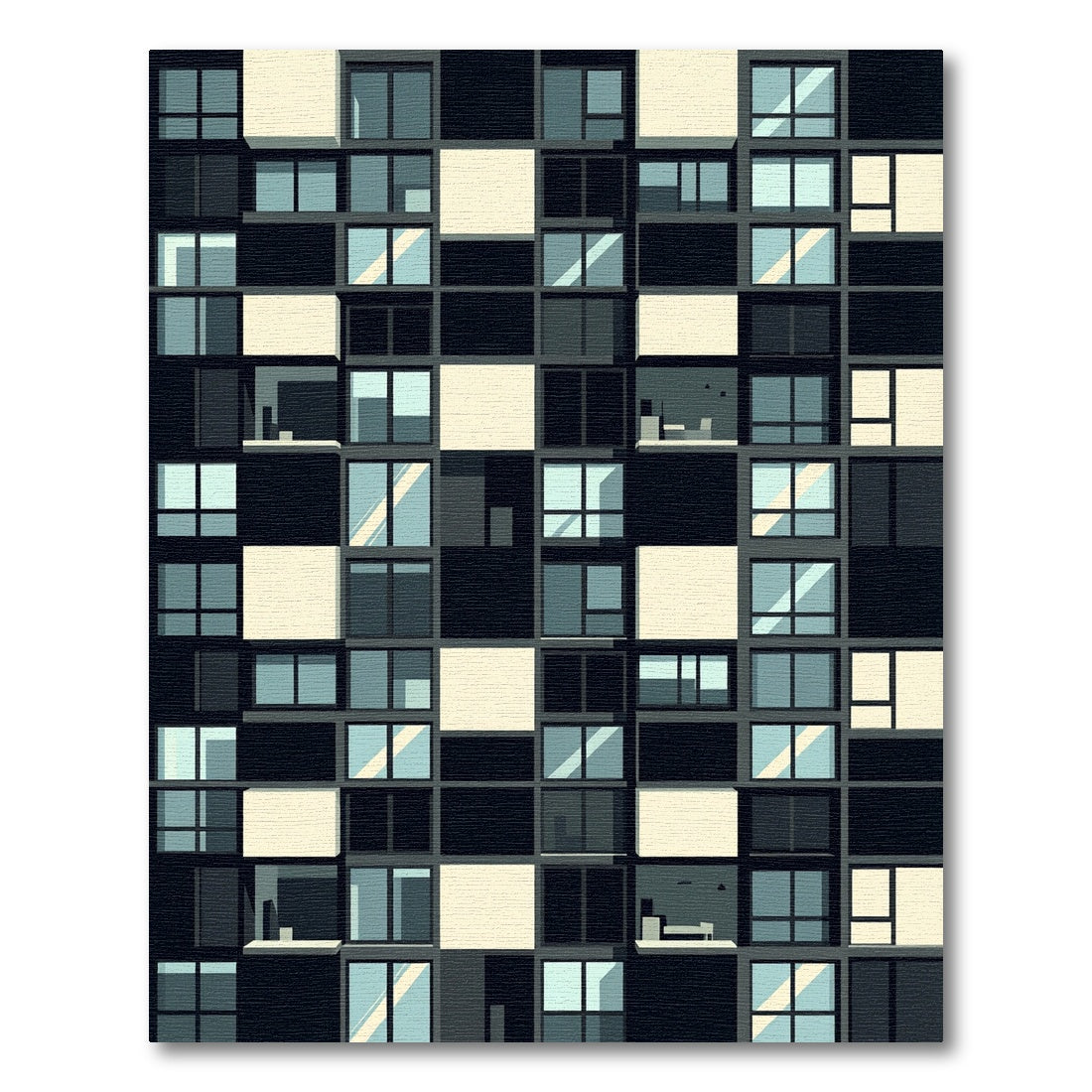 Modern Monochrome Geometric Grid Block Rug