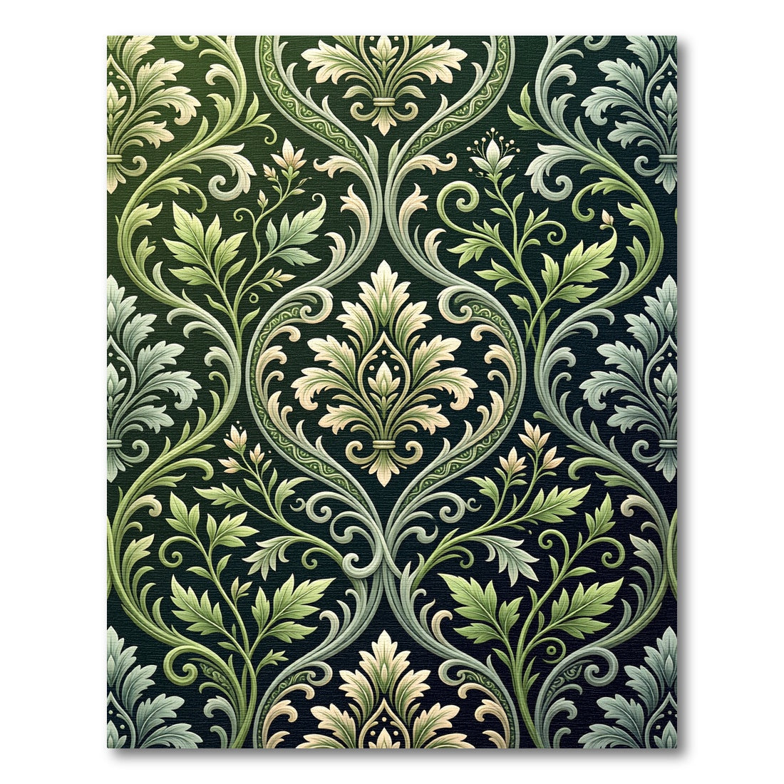 Emerald Olive Damask Foliage Scroll Rug
