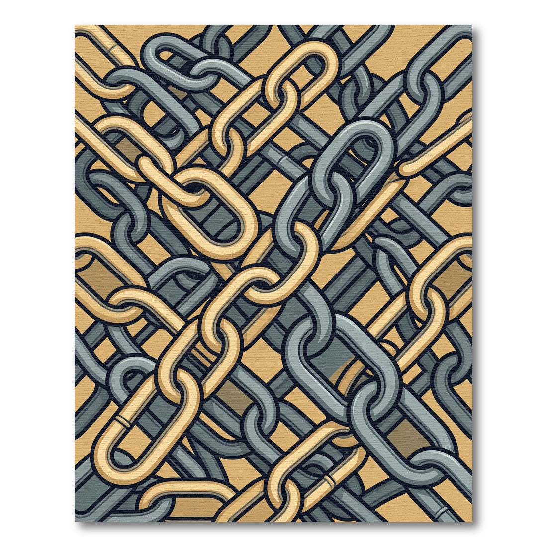 Interlocking Industrial Gold and Slate Chains Rug