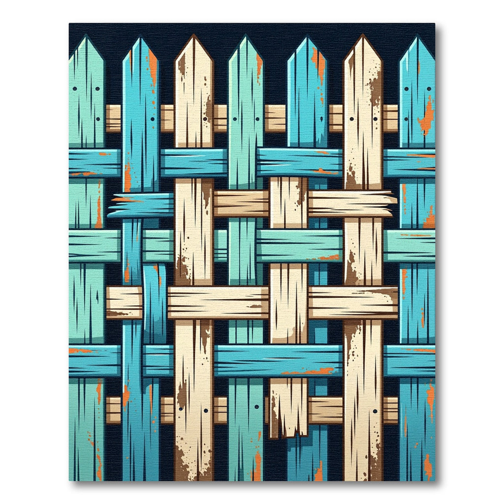 Rustic Teal and Cream Woven Fence Rug