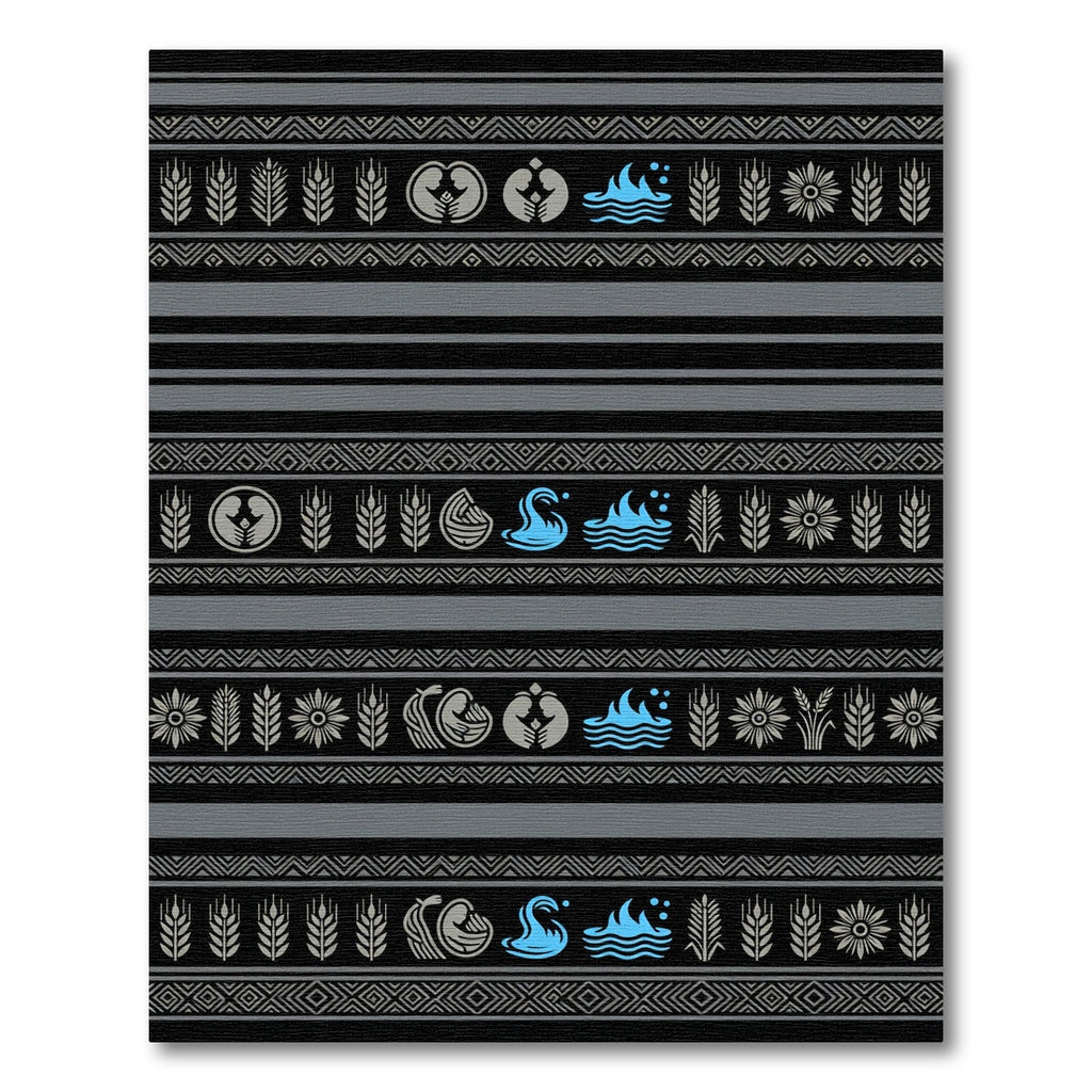 Tribal Black Wheat Flower Water Medallions Rug