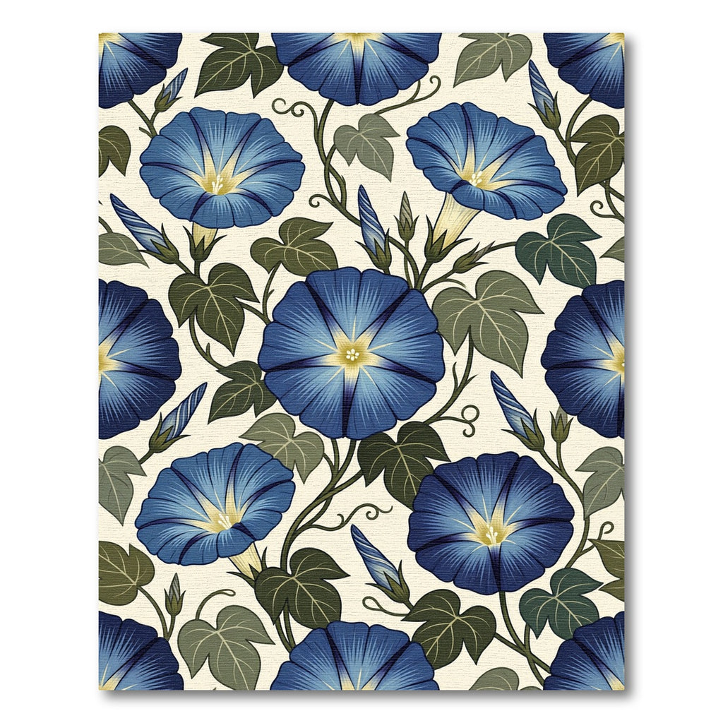 Deep Blue Morning Glory Botanical Vines Rug