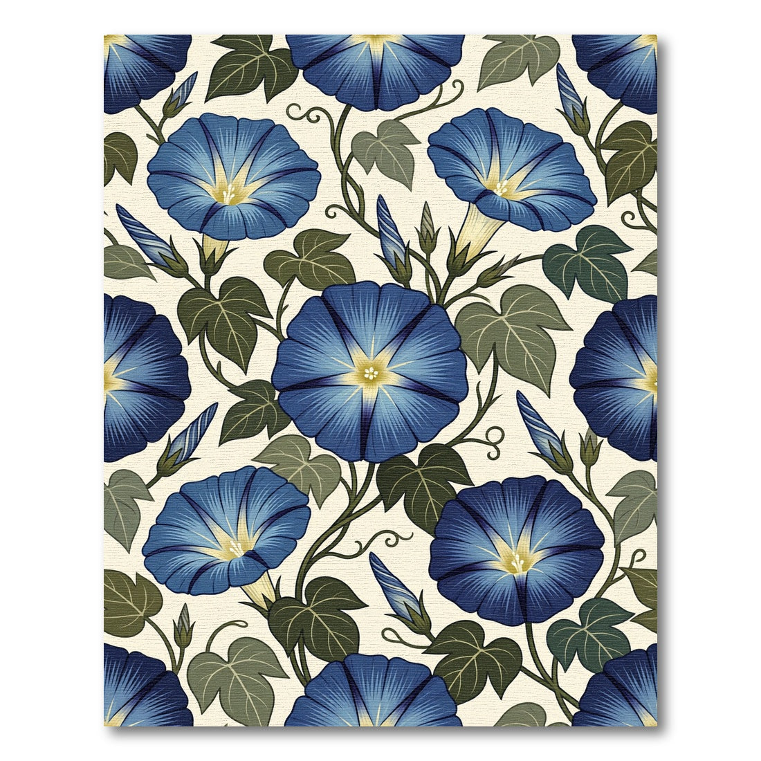 Deep Blue Morning Glory Botanical Vines Rug