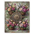 Vintage Floral Garden Basket Medallion Rug