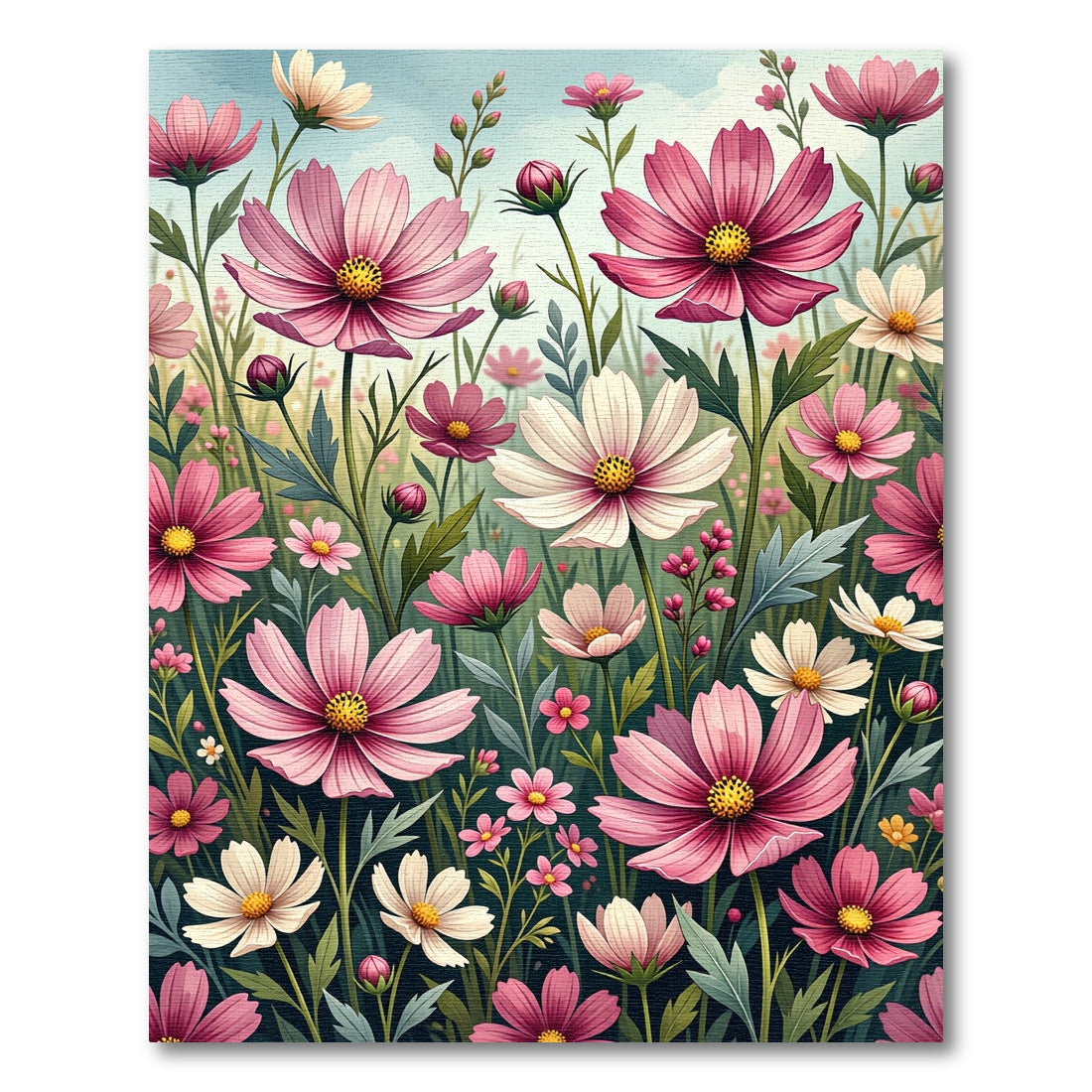 Whimsical Pink Cosmos Flower Field Rug