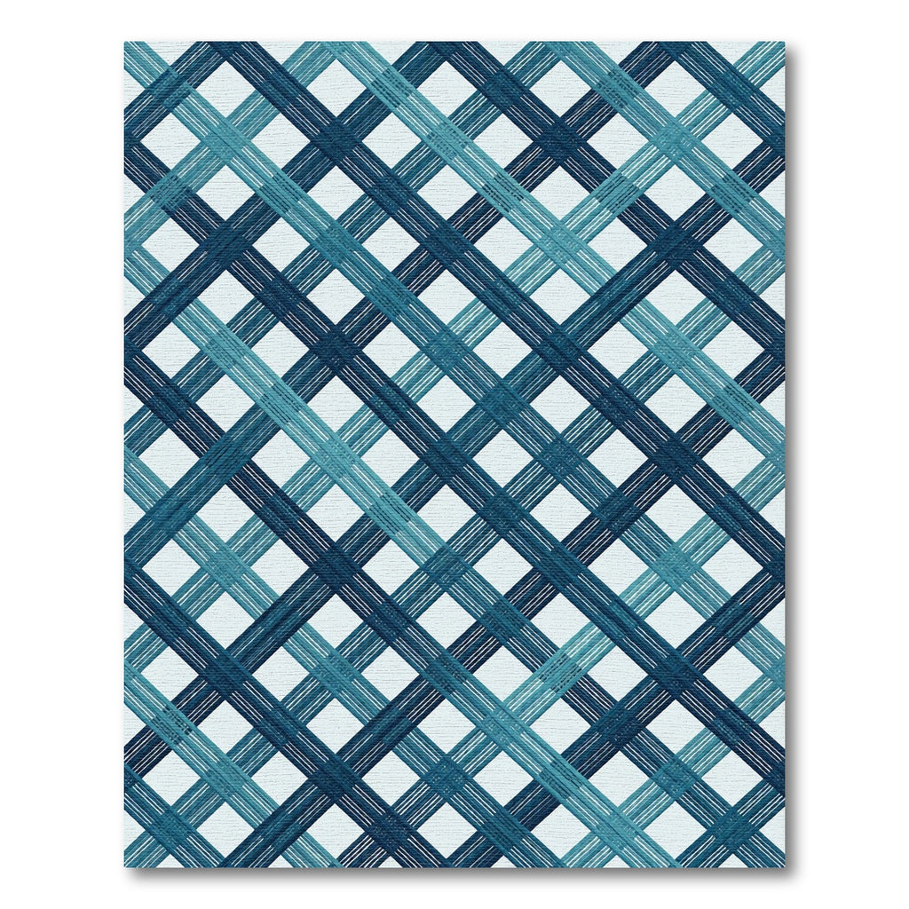 Deep Blue Teal Diagonal Plaid Rug