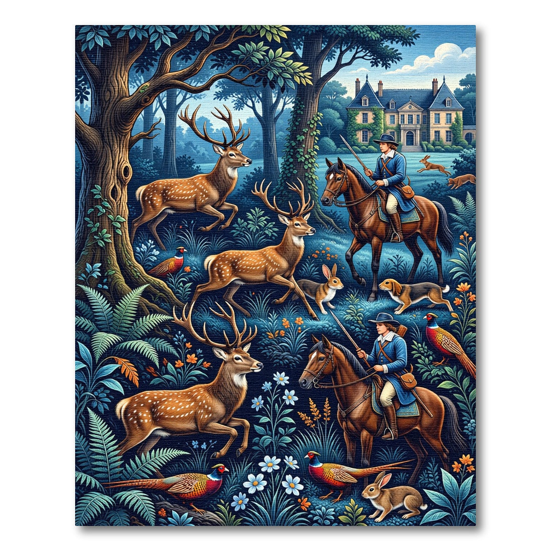 Enchanted Forest Hunt Wildlife Tapestry Rug