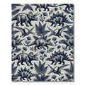 Vintage Navy Dinosaur Botanical Illustration Rug