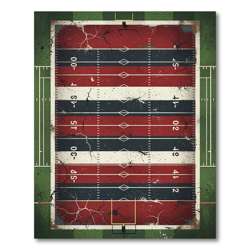 Distressed Crimson Navy American Football Field Rug
